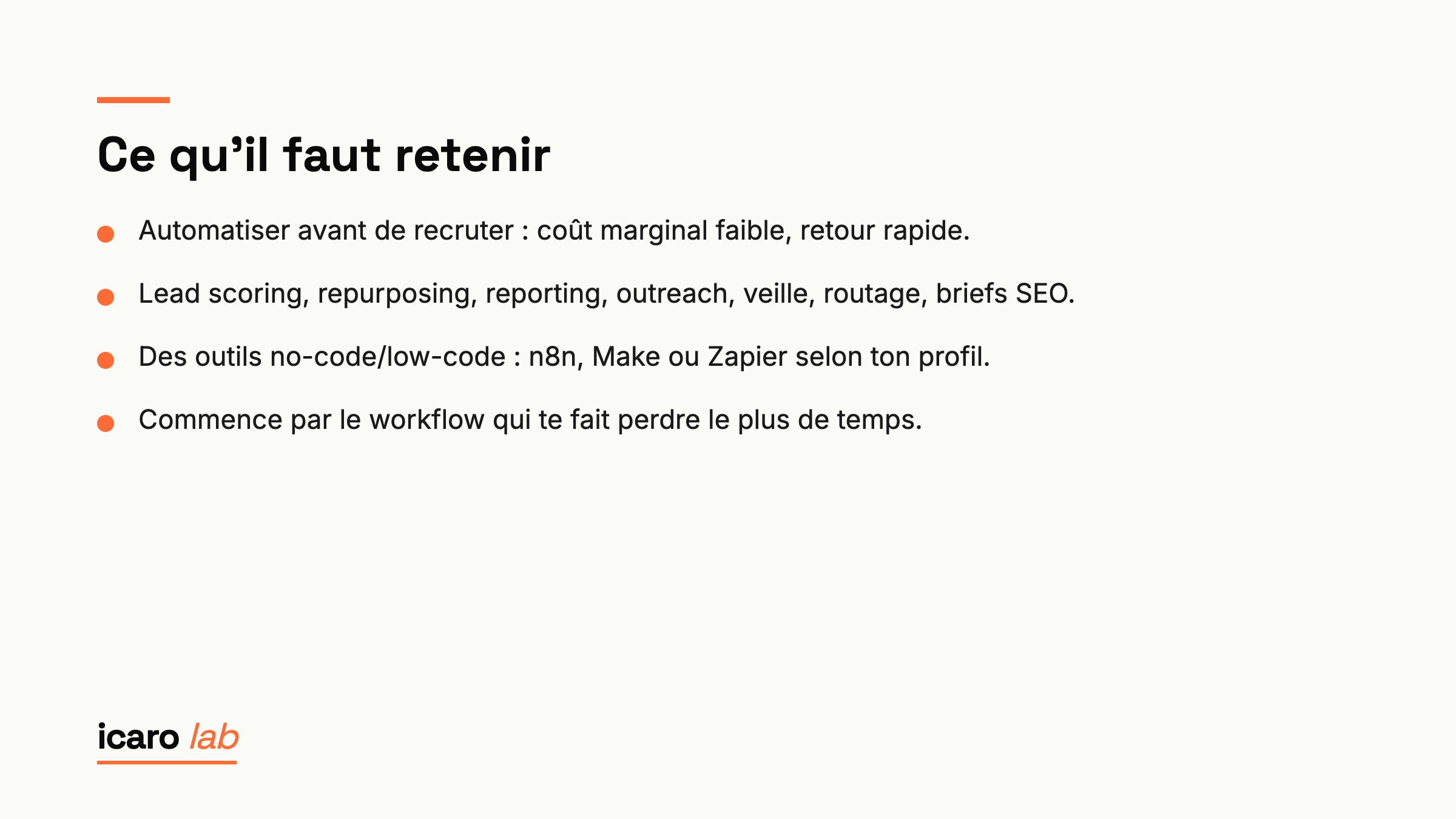 Points clés : 7 workflows IA à automatiser dans ton marketing avant de recruter